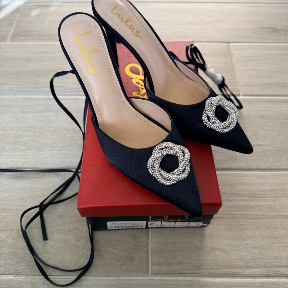Lulu's Elegant Black Heels with Sparkling Embellishment